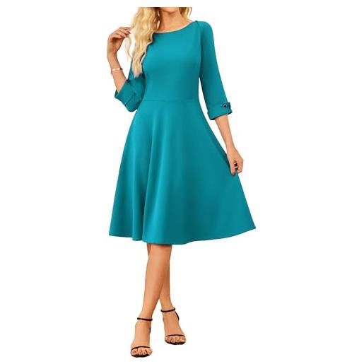 GRACE KARIN abito midi elegante da donna con scollo a barchetta e maniche 3/4 svasate, xl