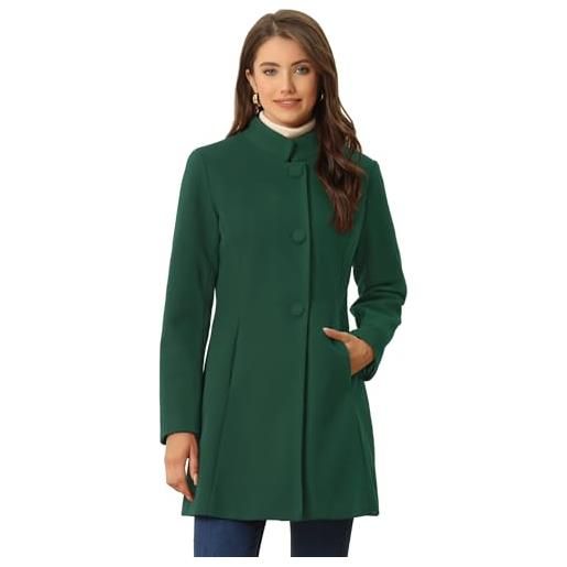 Allegra K, cappotto invernale da donna, con collo alto, a manica lunga, a petto singolo, abbigliamento esterno, verde scuro. , m