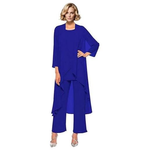 Leader of the Beauty abiti da sposa per madre della sposa 3 pezzi set di abiti lunghi in chiffon per madre della sposa con gilet, blu reale, 52