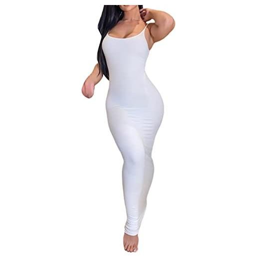 Miqil donne sexy spaghetti cinghie aderente abito lungo senza maniche bretella stampa u collo basso taglio ritaglio backless abiti formali, f bianco. , m