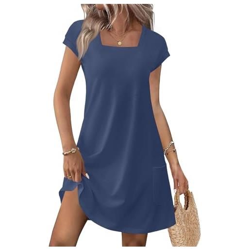 Generico vestiti donna estivi manica corta tinte unite scollo quadrato - abbigliamento donna estivo vestiti slim fit caratteristico, vestito elegante unico dresses for women comodo