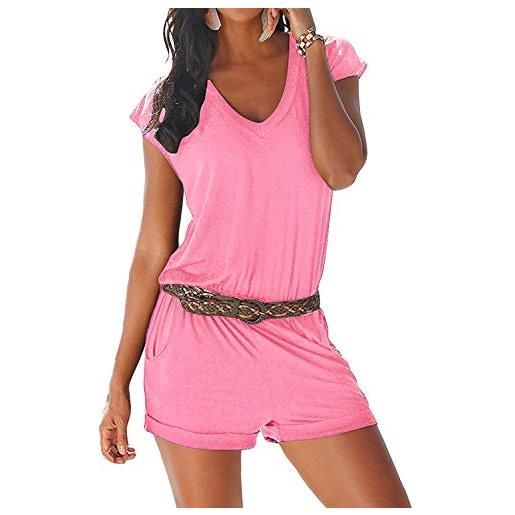 Uni-Wert tutine da donna estivo jumpsuit elegante tute corta tutine sexy monopezzi scollo v rompers pagliaccetti senza maniche pantaloni shorts playsuits con tasche senza cintura