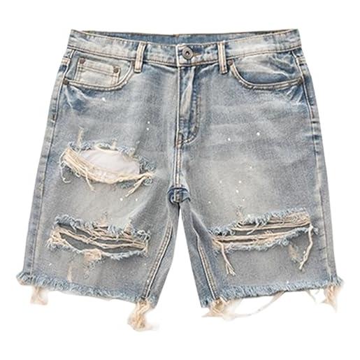 Generic pantaloncini da uomo strappati sfilacciati corti jeans invecchiati vestibilità classica pantaloncini in denim strappato stile street, blu, l