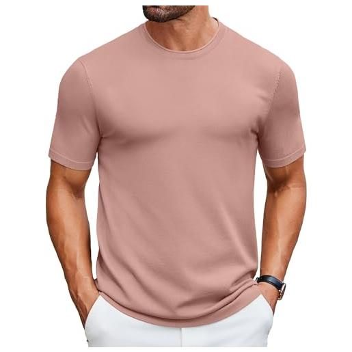 COOFANDY magliette da uomo in maglia girocollo a maniche corte in tinta unita magliette estive magliette pullover di base, rosa chiaro, m