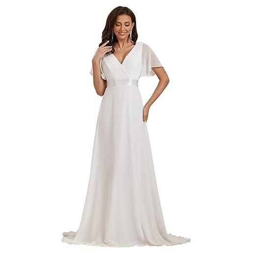 Ever-Pretty vestito da sposa donna stile impero linea ad a scollo a v maniche corte lungo bianco 54