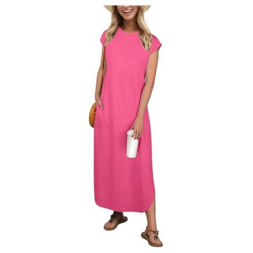PrinStory abito estivo da donna, senza maniche, con tasche, girocollo, da spiaggia, colore: rosa. , l