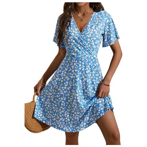 FENSACE abito floreale blu donna estate carino stile milkmaid(fioritura-49, taglia piccola)