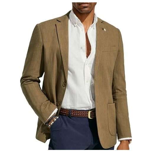 PJ PAUL JONES giacca da uomo blazer casual leggera in lino, con 2 bottoni, giacca da completo non foderata, cachi scuro, m