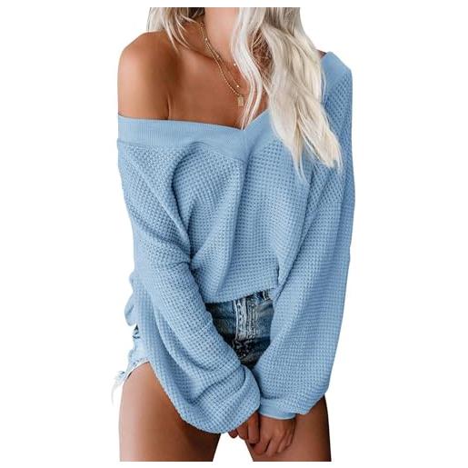 ReachMe maglia da donna oversize con spalle scoperte a maniche lunghe a nido d'ape