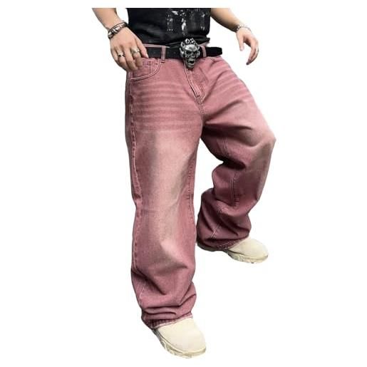 QGRSWBC jeans larghi da uomo y2k streetwear empyre pantaloni a gamba larga hip hop extra loose fit skater denim pantaloni lunghi casual, rosso rubiginoso, m