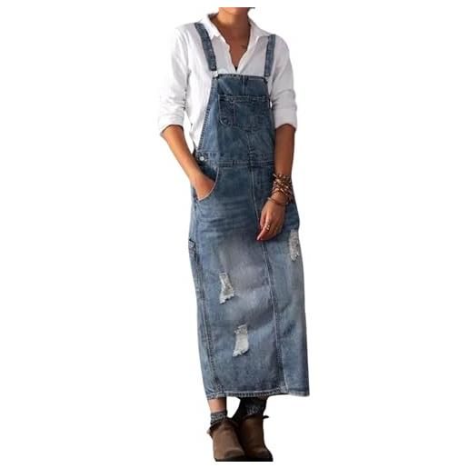 loveimgs abito da donna in denim invecchiato, con bretelle lunghe, con spalline regolabili, stile patchwork, azzurro chiaro, medium