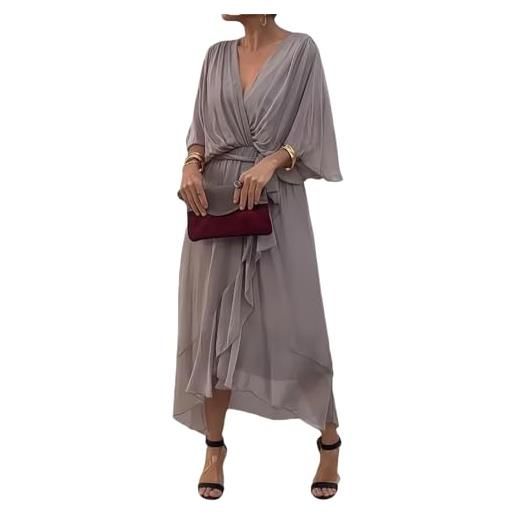 Generic maxi abito elegante con scollo a v, in chiffon fluido, abito da sera per feste estive, abito da sposa da donna, grigio, l