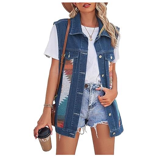 PAODIKUAI gilet in denim oversize da donna, giacca in denim invecchiato senza maniche con tasche per una sovrapposizione casual