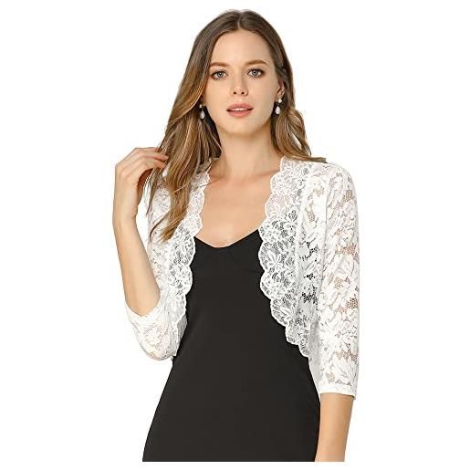 Allegra K donna elegante 3/4 maniche trasparente floreale pizzo shrug top | aperto sul davanti leggero semibolero cardigan copertura per abito