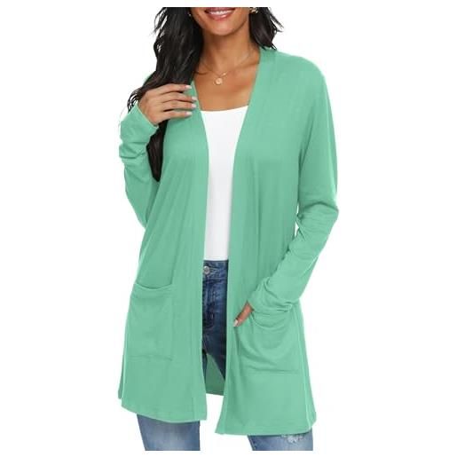 QIXING casual cardigan leggero da donna, lungo, elegante, sottile, a maniche lunghe, con tasche aperte, cardigan da donna autunno