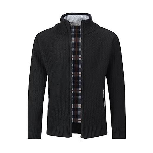 Allthemen cardigan da uomo con cerniera con colletto rialzato pollover sweater invernale lavorato a maglia nero m