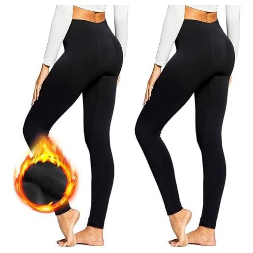 Meanju 2 pezzi leggings termici donna, leggins invernali donna, leggins felpati donna invernali, leggings termici da donna invernali, pantaloni da corsa