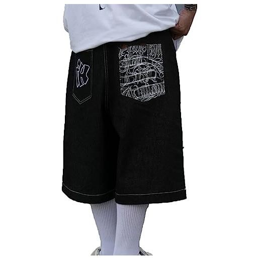 keepmore pantaloncini jeans uomo corti larghi 3/4 cargo nero l
