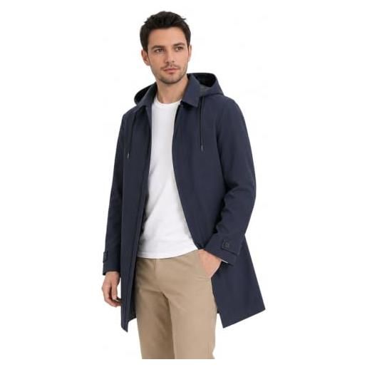 Allthemen uomo trench con bottoni risvolto elegante parka coat business casual giacca primaverile marina 3xl
