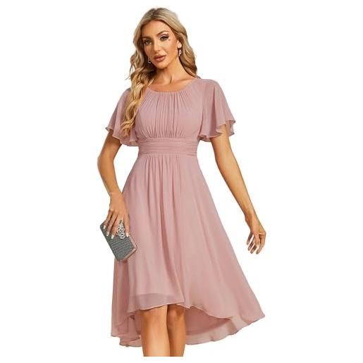 Ever-Pretty abito cerimonia donna maniche a volant chiffon pieghe al ginocchio abito da sera elegante dusty rose 40