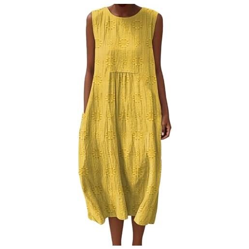 Generico abito estivo donna lungo in lino boho chic vestito senza maniche girocollo con tasche floreale casual per mare spiaggia vacanza comodo taglie forti curvy moda 2026 elegante