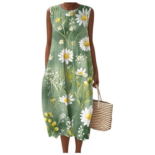 Mfhmom vestito donna lino misto pieghe abito boho maxi estivo senza maniche casual giornaliero moda mare cocktail party oversize fluidi leggeri trendy abita