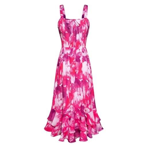 Grace karin vestito lungo estivo da donna arricciato con spalline e stampa floreale, scollo quadrato, orlo a doppio strato, m