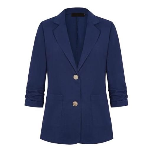 LADI TREND blazer da donna a 3/4 con maniche increspate in cotone e lino, leggero, estivo, giacche eleganti con tasche con bottoni