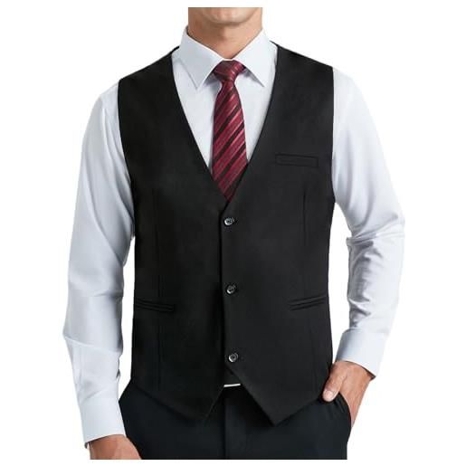 HISDERN gilet nero uomo abito formale panciotto da uomo elegante classico cotone matrimonio panciotti in tinta unita con tasche m