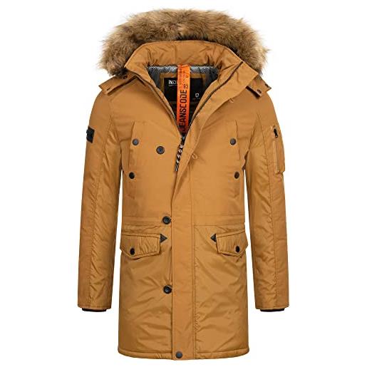 Indicode uomini jarl coat | parka invernale con cappuccio in ecopelliccia removibile rubber m