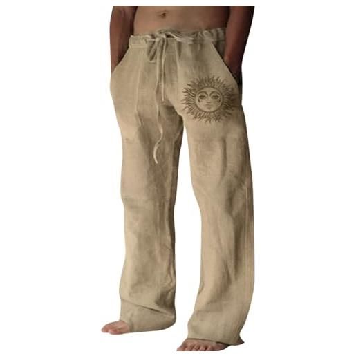 Puimentiua pantaloni lino uomo estivi larghi, pantaloni uomo leggeri, pantaloni lino cotone, pantaloni jogging uomo, pantaloni casual spiaggia, abbigliamento da casa