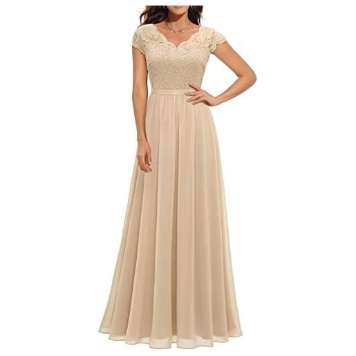 Dubute elegante pizzo 3/4 maniche una linea abito lungo impero vita maglia sera cocktail abito da festa di nozze, champagne-b, m