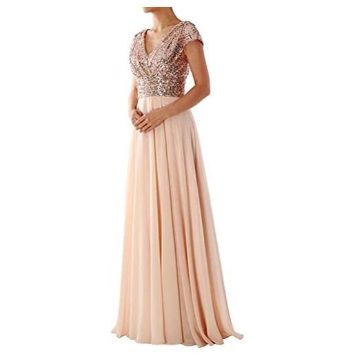 Onsoyours vestiti da cerimonia donna elegante scollo a v senza maniche maxi abito elegante tulle pizzo abiti da damigella vestito lungo da sera festa cocktail n beige 44