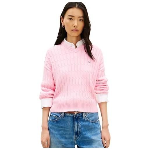 Tommy Hilfiger co cable mid gg rlx ls v-nk swt ww0ww48433 pullover donna (pacco da 1)