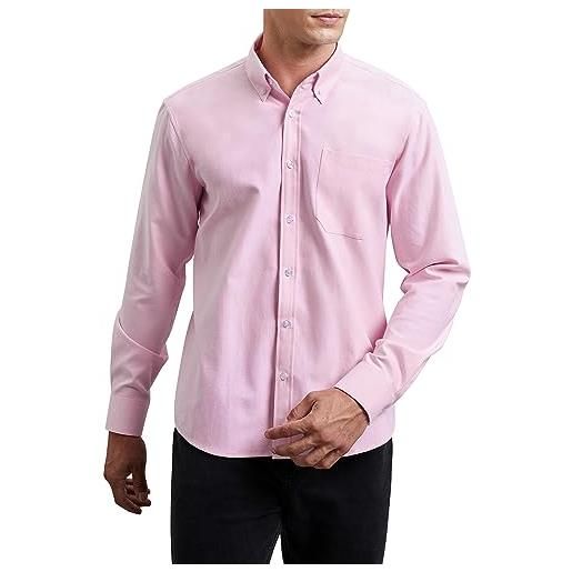 HISDERN camicia da uomo a maniche lunghe rosa oxford camicie con tasche classiche casual cotone camicia regular fit xxxl