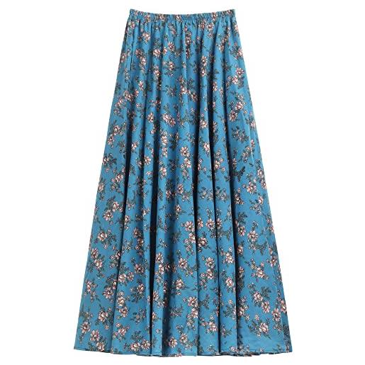 Camilife gonna lunga da donna in lino e cotone maxigonna con tasche laterali vita elasticizzata stile bohémien retrò vintage taglia s-m 34/36/38/40/42 motivo floreale