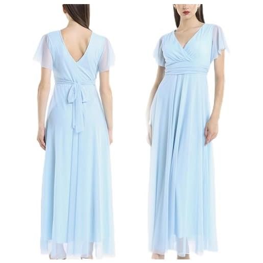 VALORIALUXE abito lungo elegante donna con maniche volant e scollo a v - vestito da cerimonia made in italy(it, testo, taglia unica, regular, regular, sole azzurre)