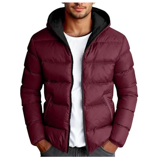 Generico piumino uomo invernale taglie forti calda giubbotto con cappuccio tinta unita maniche lunghe casual piumino con tasca comodo antivento giubbotto per quotidiano