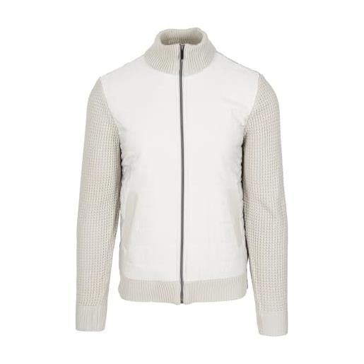 Ciabalù giubbotto invernale uomo collo alto giacca in maglia ricamata con tessuto piumino sul petto elastico in vita e sulle maniche vestibilità slim (it, testo, l, regular, regular, beige)