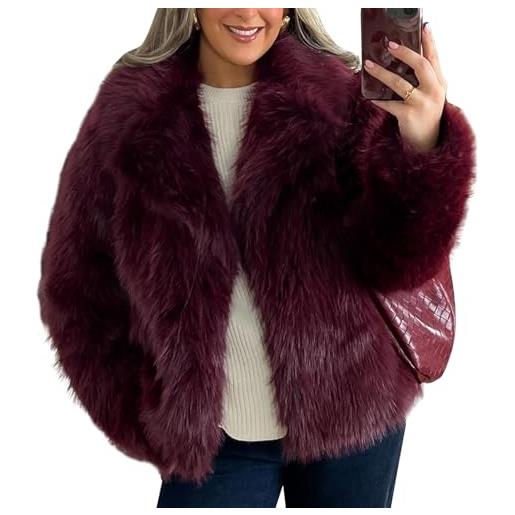Generic cappotto da donna soffice giacca soffice giacca a maniche lunghe con risvolto giacche invernali in pelliccia shaggy parka cappotto corto