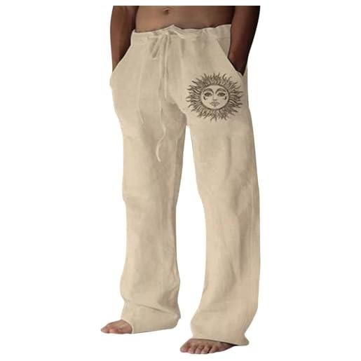 Puimentiua pantaloni lino uomo estivi larghi, pantaloni uomo leggeri, pantaloni lino cotone, pantaloni jogging uomo, pantaloni casual spiaggia, abbigliamento da casa