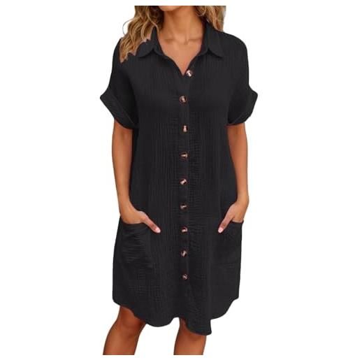 Generico abito estivo donna in lino con bottoni abito da spiaggia casual scollo a v manica corta abito linea a con camicetta s-4xl
