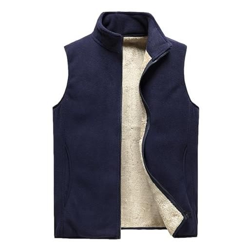 Jamron uomo taglie forti inverno caldo gilet in pile senza maniche con collo alto giubbotto termico con cerniera e tasche blu marino 5xl
