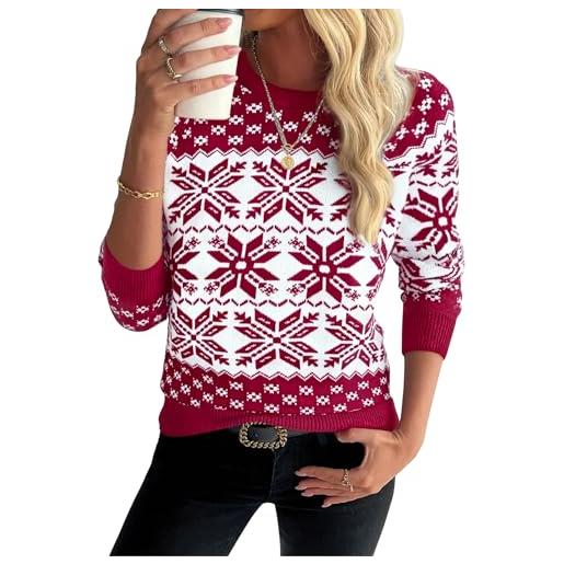 Demegimi maglioni natalizi pullover natale maglietta a manica lunga donna maglione natalizio fiocco neve alce girocollo donna a maniche lunghe maglione festa natale
