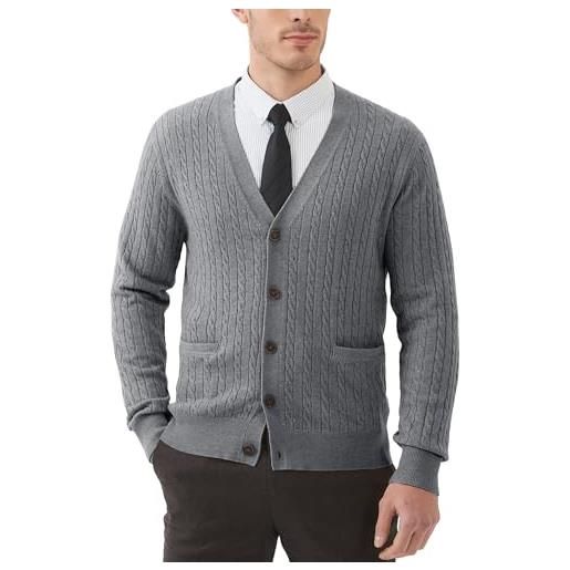 Kallspin maglione da uomo in misto lana con maglia a cavi e scollo a v(grigio chiaro, m)