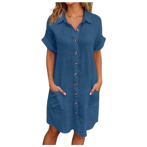 Generico abito estivo donna in lino con bottoni abito da spiaggia casual scollo a v manica corta abito linea a con camicetta s-4xl