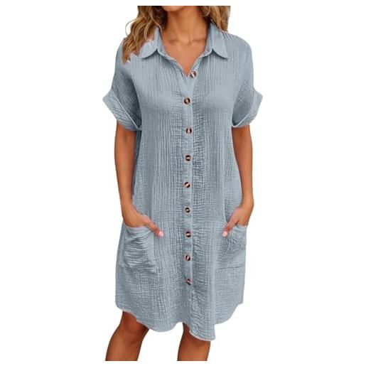 Generico abito estivo donna in lino con bottoni abito da spiaggia casual scollo a v manica corta abito linea a con camicetta s-4xl