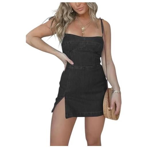 Onsoyours donna vestito corto casual con scollo a v da cowboy stretch maniche gonna pacchetto hip aderente beach party a nero xl