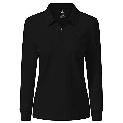 MoFiz polo donna manica lunga poloshirt lavoro camicia sportiva golf top con cerniera nero m