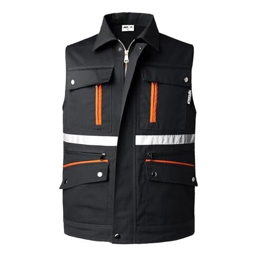 KTWOLEN gilet da safari da uomo giacca senza maniche da lavoro gilet riflettente da caccia viaggio giubbino da pesca, nero, 3xl